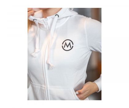 M-NUTRITION Sports Wear Naisten Zip Hoodie logolla, Valkoinen mustalla logolla